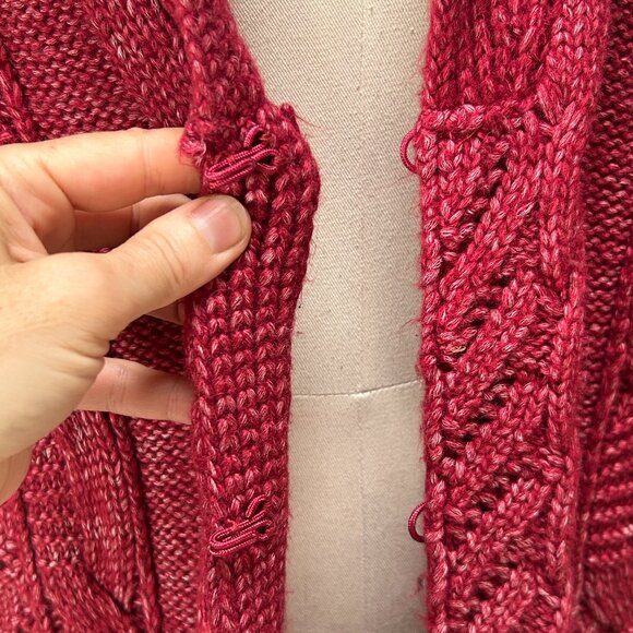 Sundance Boho Cable Knit Cardigan Coat Fringe Wool Cotton Blend, Women's XS - Picture 6 of 15